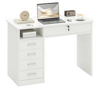 HOMCOM Scrivania per Ufficio e Camera con 5 Cassetti 110x50x76cm Bianco