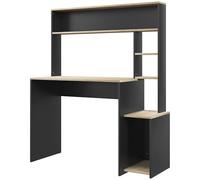 HOMCOM Scrivania per Ufficio e Studio con 3 Ripiani, Scrivania in Legno con Supporto per CPU, 114x45x138cm, Grigio e Legno Naturale