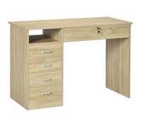 HOMCOM Scrivania per Ufficio Salvaspazio con 5 Cassetti 110x50x76cm Rovere | 2 Chiavi, Moderna, Scomparto Aperto, Tavolo per Computer, Casa Ufficio Studio Camera da Letto