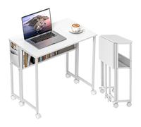 HOMCOM Scrivania Pieghevole a Ribalta con Scaffale, Tasca e Ruote, Nero