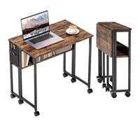 HOMCOM Scrivania Pieghevole a Ribalta con Scaffale, Tasca e Ruote, Nero