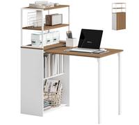 HOMCOM Scrivania Pieghevole con 4 Ripiani, Scrivania con 2 Nicchie, Tavolo Computer per Camera da Letto, Studio, 105x60x cm, Rovere e Bianco