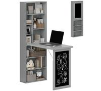 HOMCOM Scrivania Pieghevole con Libreria e Lavagna per Ufficio e Casa Grigio