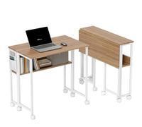 HOMCOM Scrivania pieghevole con ruote e ripiano Tavolo da scrivania compatto con tasca portaoggetti Tavolo per laptop per casa ufficio piccoli spazi 80x50x75 cm Naturale