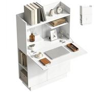 HOMCOM Scrivania pieghevole per computer con piano pieghevole, ripiani portaoggetti e armadio, stile moderno, 80 x 30 x 128 cm, bianco