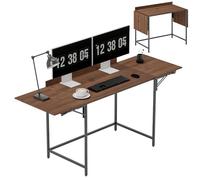 HOMCOM Scrivania pieghevole Tavolo per computer 170 x 58 cm Scrivania in legno moderna con 2 alette pieghevoli per 2 schermi, Posta di lavoro per camera da letto, Piccoli spazi, Noce