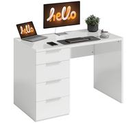 HOMCOM Scrivania Salvaspazio, 110x61.5x75 cm Scrivania Moderna con 4 Cassetti, Tavolo Computer per Casa, Studio, Camera e Ufficio, Bianco Lucido