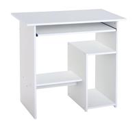 HOMCOM Scrivania Porta PC Moderna Salvaspazio, Ripiano per CPU e Mensola Tastiera Estraibile in Legno, 80x45x75cm, Bianco