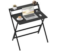 HOMCOM Scrivania Salvaspazio Pieghevole con Ripiano per Monitor, Tavolo per Computer Piccola e Richiudibile da Ufficio e Studio, in Acciaio, 81.5x62x86.5 cm, Nero