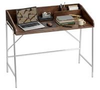 HOMCOM Scrivania, scrivania per computer 109 cm, con bordo di sicurezza e struttura in metallo, facile da montare, tavolo moderno per piccolo spazio, lavoro a casa o studio, noce