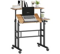 HOMCOM Scrivania sit-stand regolabile in altezza 70x60cm Marrone | Scrivania computer su ruote, piano inclinabile, postazione di lavoro per camera da letto, piccoli spazi