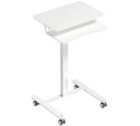 HOMCOM Scrivania Sit-Stand Regolabile in Altezza, Scrivania Mobile con Ripiano per Tastiera, Ruote e Telaio in Acciaio, Bianco Aosom Italy