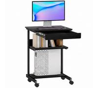 HOMCOM Scrivania Tavolo per Computer, Cassetto, 4 Rotelle, 56x51 cm, Nero