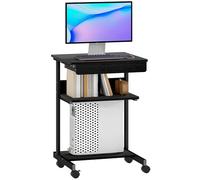 HOMCOM Scrivania Tavolo per Computer, Scrivania da Ufficio con Cassetto e 4 Rotelle, 56x51 cm Tavolo per PC con 2 Ripiani Aperti, Postazione di Lavoro con Supporto CPU per Studio, Nero