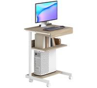 HOMCOM Scrivania Tavolo per Computer, Scrivania da Ufficio con Cassetto e 4 Rotelle, 56x51 cm Tavolo per PC con 2 Ripiani Aperti, Postazione di Lavoro con Supporto CPU per Studio, Rovere