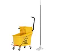 HOMCOM Secchio Lavapavimenti 36L con Ruote, Mocio, Strizzatore e Manico Giallo