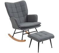 HOMCOM Sedia a Dondolo con Pouf in Tessuto Effetto Lino e Legno con Cuscino, Braccioli, Capacità 130 kg, Grigio Aosom Italy