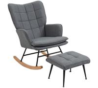 HOMCOM Sedia a Dondolo con Pouf Poggiapiedi Schienale Alto 130kg Grigio