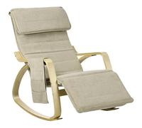 HOMCOM Sedia a dondolo reclinabile con poggiapiedi regolabile, tasca laterale e cuscino, cachi