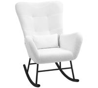 HOMCOM Sedia a Dondolo, Rivestimento in Peluche, Cuscino Lombare, Antiscivolo, fino a 120 kg, Bianco