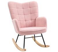 HOMCOM Sedia a dondolo, sedia a dondolo con rivestimento in fibbia, sedia a dondolo, struttura in acciaio, gambe in legno massello, rosa