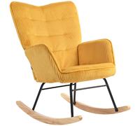 HOMCOM Sedia a Dondolo Vintage, Basculanti Curvati, Imbottitura Spessa, Faggio & Acciaio, Giallo