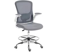 HOMCOM Sedia da disegno con supporto lombare 4D, sedia da ufficio alta in rete ergonomica con braccioli ribaltabili e poggiapiedi regolabile, sgabello girevole a 360 gradi per scrivania, ufficio,