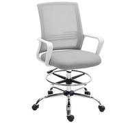 HOMCOM Sedia da disegno, sedia girevole da ufficio, sedia da ufficio ergonomica, sedia da scrivania in rete con supporto lombare, anello per piede regolabile, altezza regolabile, grigio