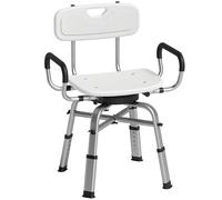 HOMCOM Sedia da Doccia Girevole 360° con Braccioli Estraibili e Schienale, Sgabello Doccia 6 Altezza Regolabile, Antiscivolo, in Lega di Alluminio, Portata 150kg, per Anziani e Disabili, Bianco