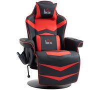 HOMCOM Sedia da Gamer Massaggiante e Reclinabile con Poggiapiedi Nero e Rosso