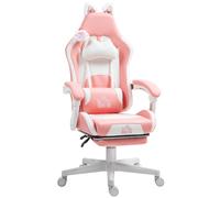 HOMCOM Sedia da Gaming Ergonomica con Orecchie da Gatto, Poggiapiedi, Supporto Lombare e Cervicale, Rosa