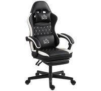 HOMCOM Sedia da Gioco con Poggiapiedi, Sedia da Computer con Cuscino per la Testa e per la Zona Lombare, Rivestimento in Similpelle, Girevole, Regolabile in Altezza, Metallo, Plastica, Nero+Bianco Aos