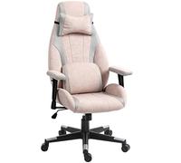 HOMCOM Sedia da gioco con supporto lombare, poggiatesta, per adulti, in tessuto, con altezza regolabile e braccioli, girevole a 360°, per casa e ufficio, rosa pallido