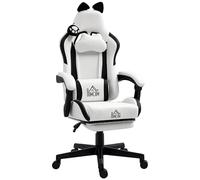 HOMCOM Sedia da gioco ergonomica con orecchie di gatto, poltrona da gioco con schienale reclinabile, altezza regolabile, poggiapiedi, poggiatesta, supporto lombare e girevole a 360°, bianco