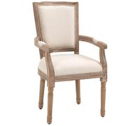HOMCOM Sedia da Pranzo, Sedia da Cucina con Decorazioni a Borchie, Stile Country Francese, in Legno di Gomma, 59x63,5x96 cm, Bianco Crema Aosom Italy