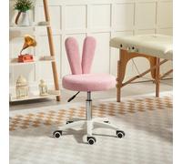HOMCOM Sedia da Scrivania a Orecchie di Coniglio con 5 Rotelle e Altezza Regolabile, Sedia Moderna in Pile Teddy, Schiuma, Plastica e Legno, 53x53x70-84 cm, Rosa Trasforma il tuo spazio personale con 