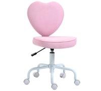 HOMCOM Sedia per Scrivania a Forma di Cuore, Sedia da Ufficio con 5 Rotelle Girevoli e Altezza Regolabile in Tessuto, 42x50x79-89cm, Rosa