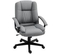 HOMCOM Sedia da scrivania, in tessuto di lino, con altezza regolabile e ruote girevoli, per casa, lavoro, studio, grigio