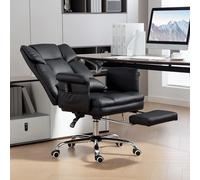 Homcom Sedia da ufficio con 6 punti di massaggio Poggiapiedi retrattile Altezza regolabile Telecomando e supporto lombare Nero