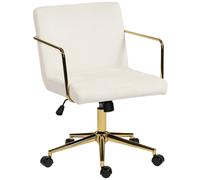 HOMCOM Sedia da ufficio con base in metallo e ruote, rivestimento in tessuto effetto velluto, Bianco crema Aosom Italy