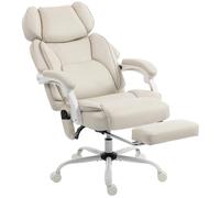 HOMCOM Sedia da ufficio con schienale alto, massaggio a vibrazione e riscaldamento, ergonomica, reclinabile, con poggiapiedi, bianco crema Aosom Italy