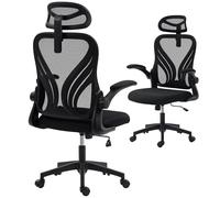 HOMCOM Sedia da Ufficio Ergonomica con Braccioli Ribaltabili e Schienale Pieghevole, Sedia per Scrivania con Funzione Dondolo, Poggiatesta Regolabile, Seduta Girevole, Nero