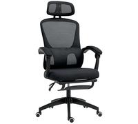 HOMCOM Sedia da ufficio ergonomica, con schienale alto in rete, con supporto lombare regolabile e poggiatesta, poggiapiedi, sedia girevole e reclinabile per computer, per casa e studio, colore nero