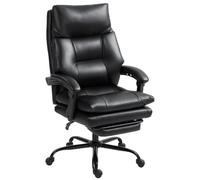 HOMCOM Sedia da Ufficio Ergonomica con Sedile Ampio e Poggiapiedi, Poltrona Direzionale Girevole, Schienale Alto Reclinabile 135°, Supporto Lombare ad Aria, Altezza Regolabile, in Pelle PU, Nero