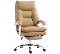 HOMCOM Sedia da Ufficio Ergonomica con Supporto Lombare, Bracciolo Pieghevole, Poggiapiedi Marrone Chiaro Aosom Italy