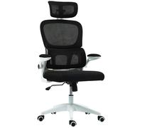 HOMCOM Sedia da Ufficio Ergonomica con Braccioli Ribaltabili e Poggiatesta, Sedia Scrivania Girevole con Altezza Regolabile, Supporto Lombare e Funzione Dondolo in Tessuto in Rete per Studio, Nero