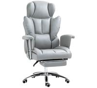 HOMCOM Sedia da ufficio ergonomica, imbottita, con poggiapiedi, schienale regolabile, 360° girevole, Grigio Chiaro