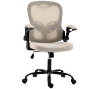HOMCOM Sedia da ufficio ergonomica in rete con braccioli ribaltabili e altezza regolabile, beige Aosom Italy