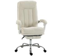 HOMCOM Sedia da ufficio ergonomica, poltrona da ufficio reclinabile in ciniglia, altezza regolabile, schienale alto, poggiapiedi, imbottitura spessa, girevole a 360°, crema