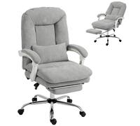 HOMCOM Sedia da ufficio ergonomica, poltrona da ufficio reclinabile in velluto con supporto lombare, altezza regolabile, poggiapiedi, cuscino spesso, lavoro girevole a 360° per computer, grigio chiaro